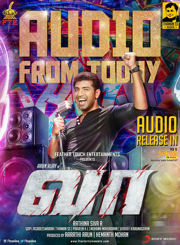 SonyMusicSouth's tweet photo. Tune in to the audio launch of the @MusicThaman musical #Vaa starring @arunvijayno1 on @SuryanFM @ 9am today! http://t.co/R5zZyCBJhE