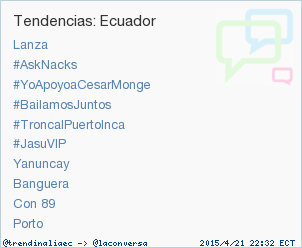 trendinaliaEC's tweet photo. #JasuVIP acaba de convertirse en TT ocupando la 6ª posición en Ecuador. Más en http://t.co/ImTx1SVT8w #trndnl http://t.co/mgvCmCH9Ff