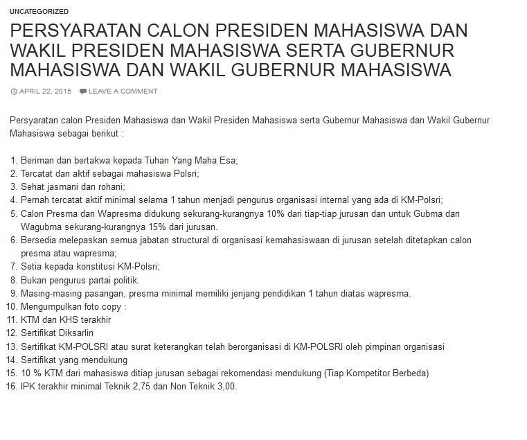 Nah ini gaes persyaratan untuk menjadi Presma &amp; Wapresma serta Gubma &amp; Wagubma 
#PemiluPolsri