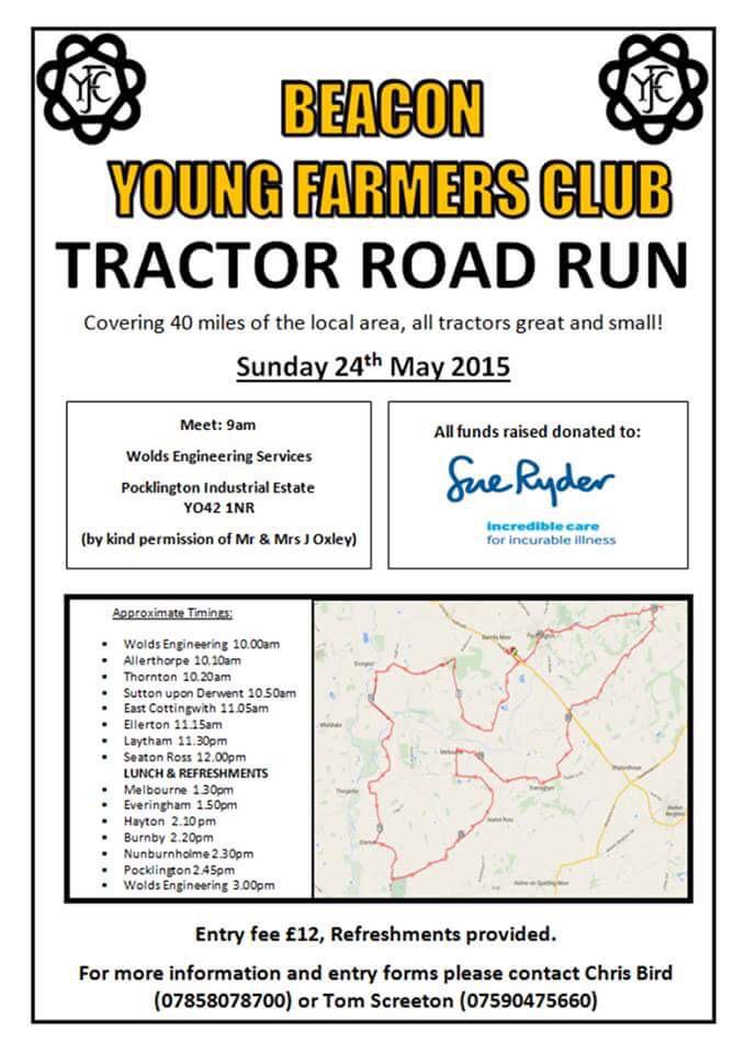 BeaconYFC's tweet photo. Beacon YFC Charity Tractor Run 2015! All for a great cause, please spread the word! @NFYFC @yorkshirepost @PockPost http://t.co/bzwQjsvHlU