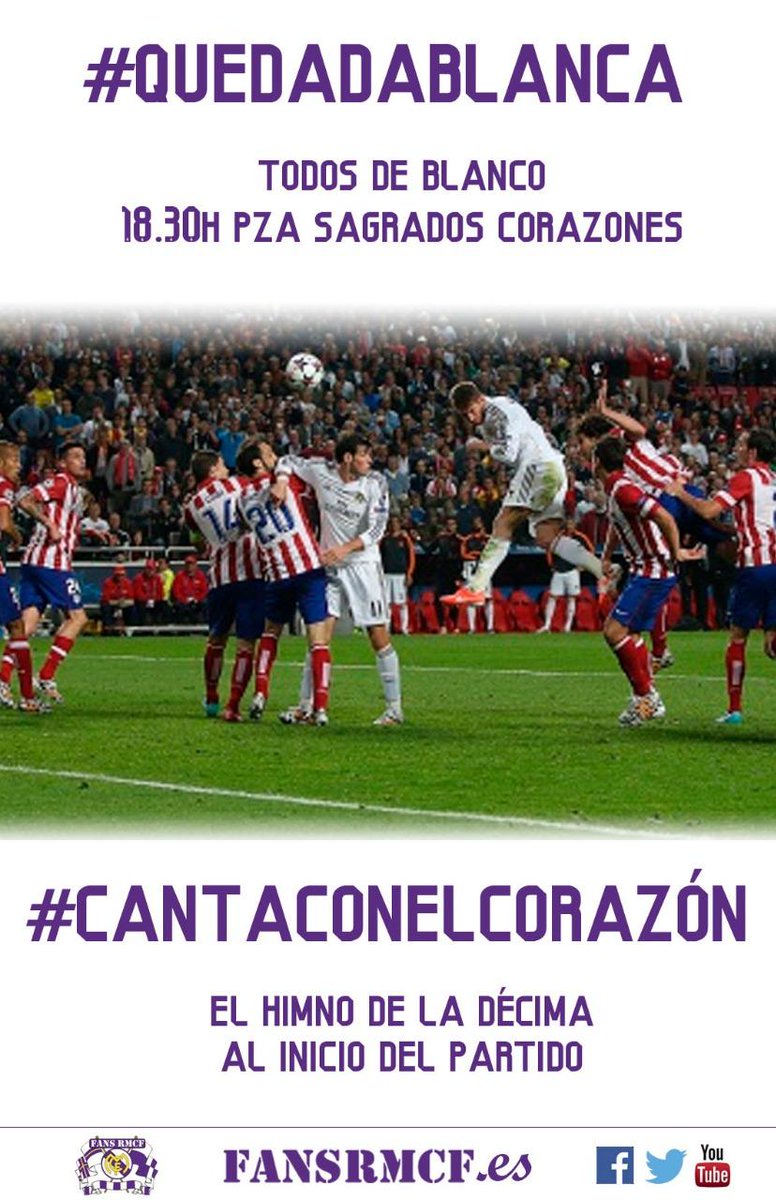 GradaFansRMCF's tweet photo. Madridista, tienes una cita con la historia. No faltes a la #QuedadaBlanca y dentro del estadio #Cantaconelcorazón! http://t.co/mErm6IQS6N