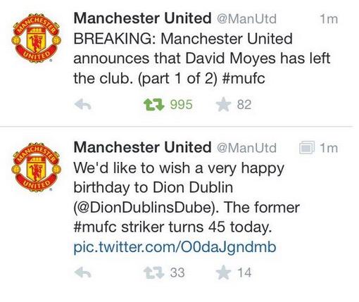 A year ago decided to wish Dion Dublin happy birthday just seconds before announcing Moyes was sacked! 