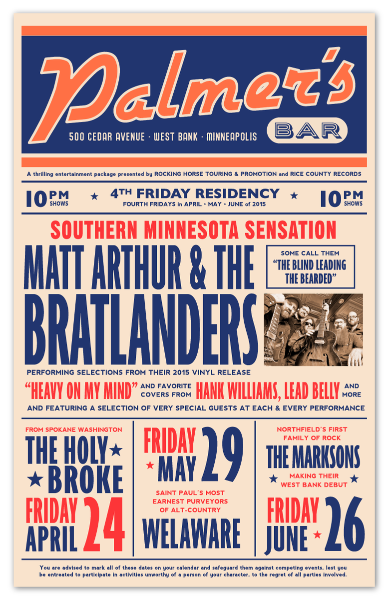 bratlanders's tweet photo. We're in Mpls this Friday for our first show in that fair northern city in 3 months! See y'all at @palmersbar! http://t.co/1ZeVwxj4Is
