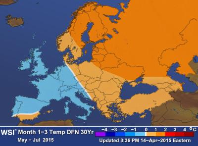 meteozinas's tweet photo. WSI joprojām prognozē siltu un sausu vasaru A-Eiropā, vēsāku un lietaināku R-Eiropā. http://t.co/fOT7rUt1bR http://t.co/Vf2LiQwERM
