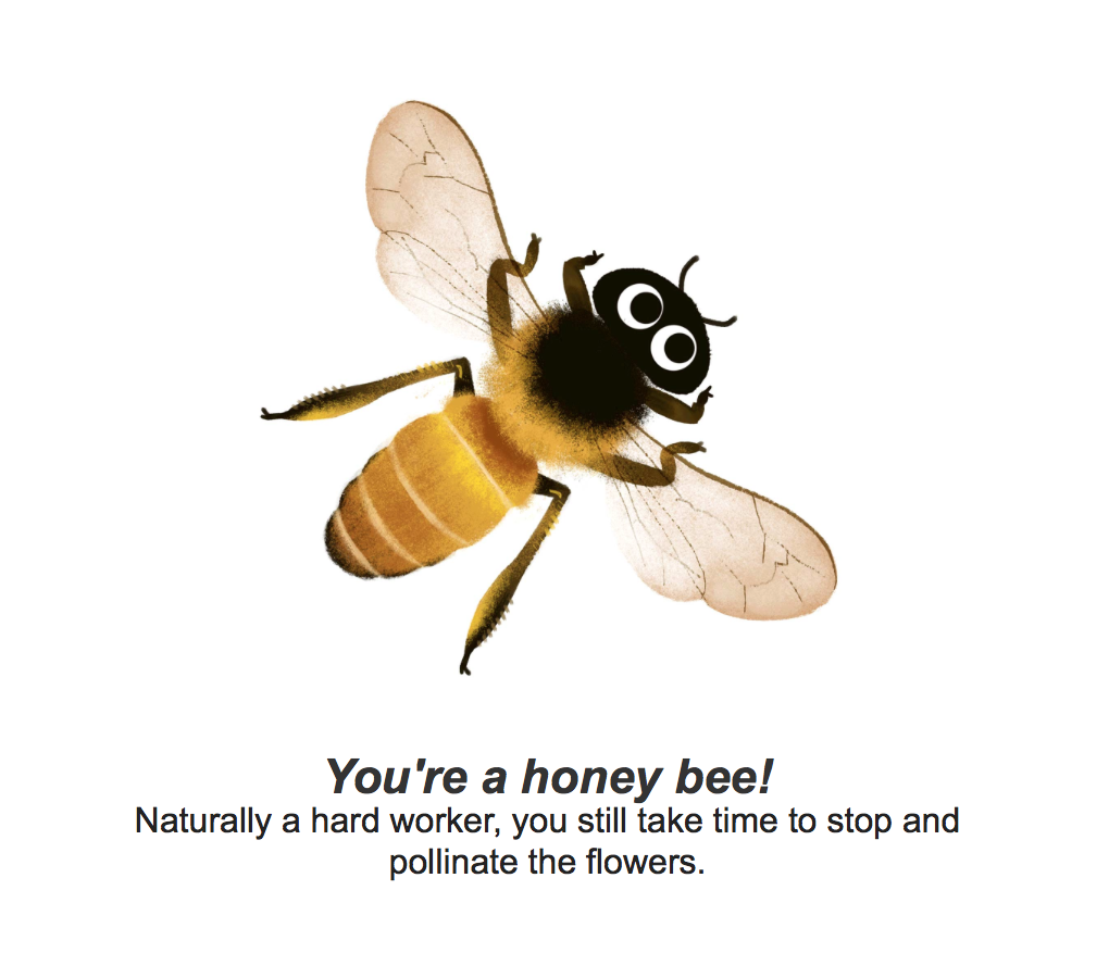 nainishah's tweet photo. I'm a honey bee! What's your Earth Day #GoogleDoodle quiz animal? https://t.co/f07XdvTHDJ http://t.co/6o8SIvSC8w