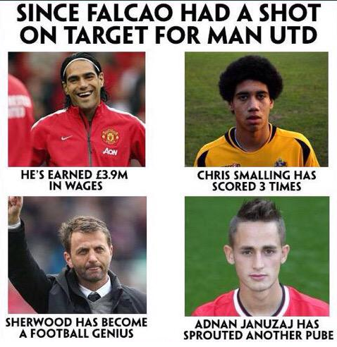 FootballFunnys's tweet photo. Since Falcao last had a shot on target. http://t.co/30rsbZxv0H