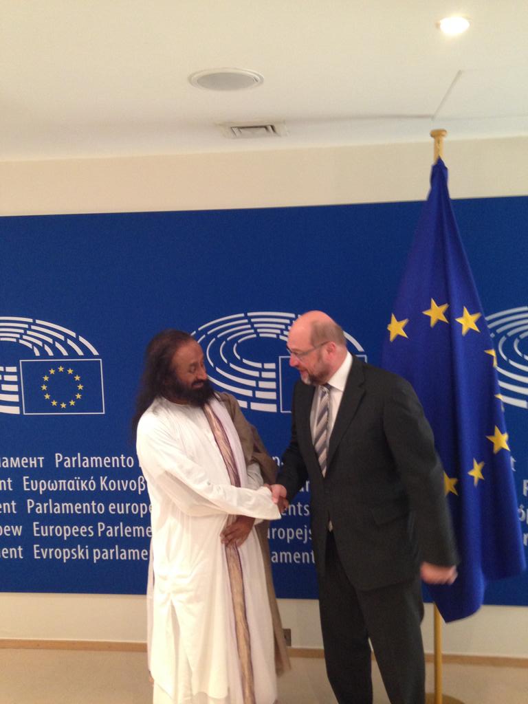 Gurudev's tweet photo. With Martin Schulz, President of the European Parliament. http://t.co/BVQ558pQvj