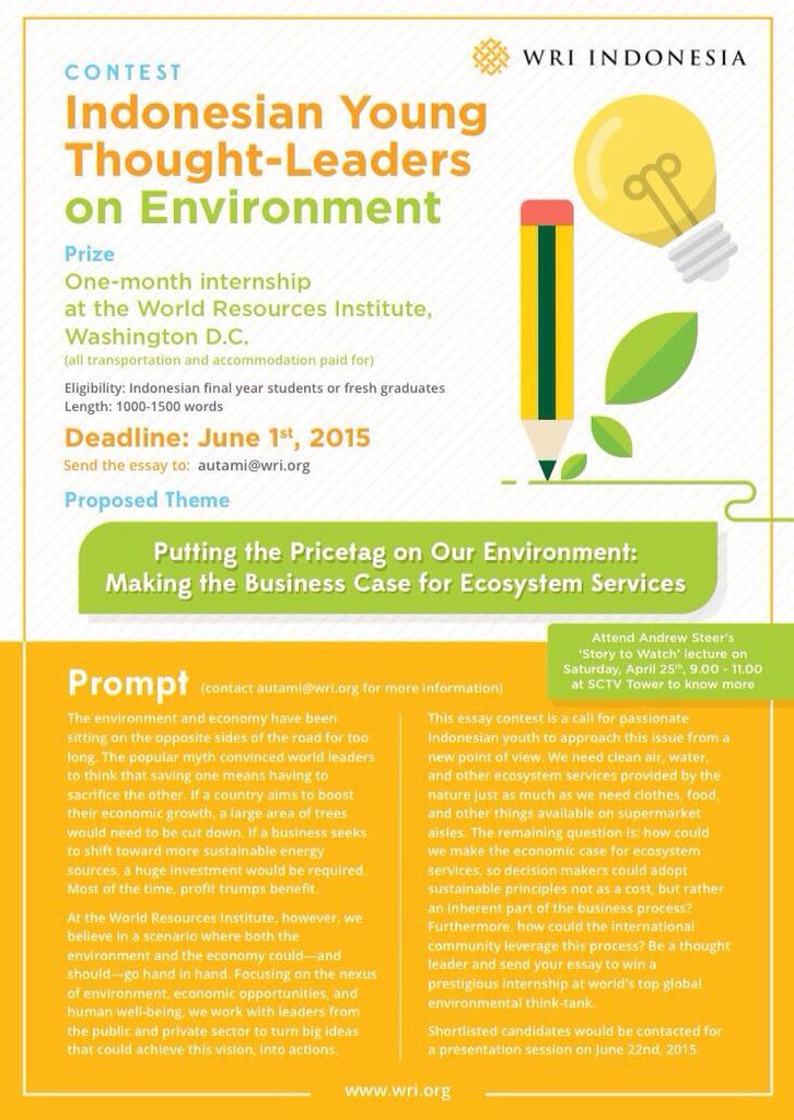 Grab your chance to get one month internship at World Resources in DC!