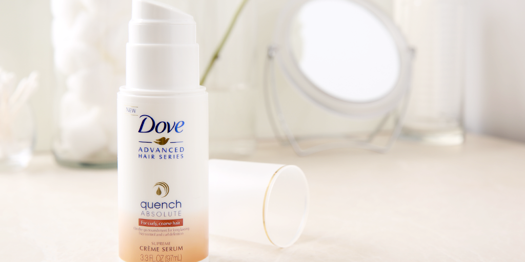 Dove's tweet photo. Treat your curly hair to New Dove Quench Absolute system every day. #LoveYourCurls http://t.co/7tIFY1BIoc