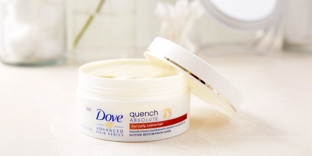 Dove's tweet photo. Treat your curly hair to New Dove Quench Absolute system every day. #LoveYourCurls http://t.co/7tIFY1BIoc