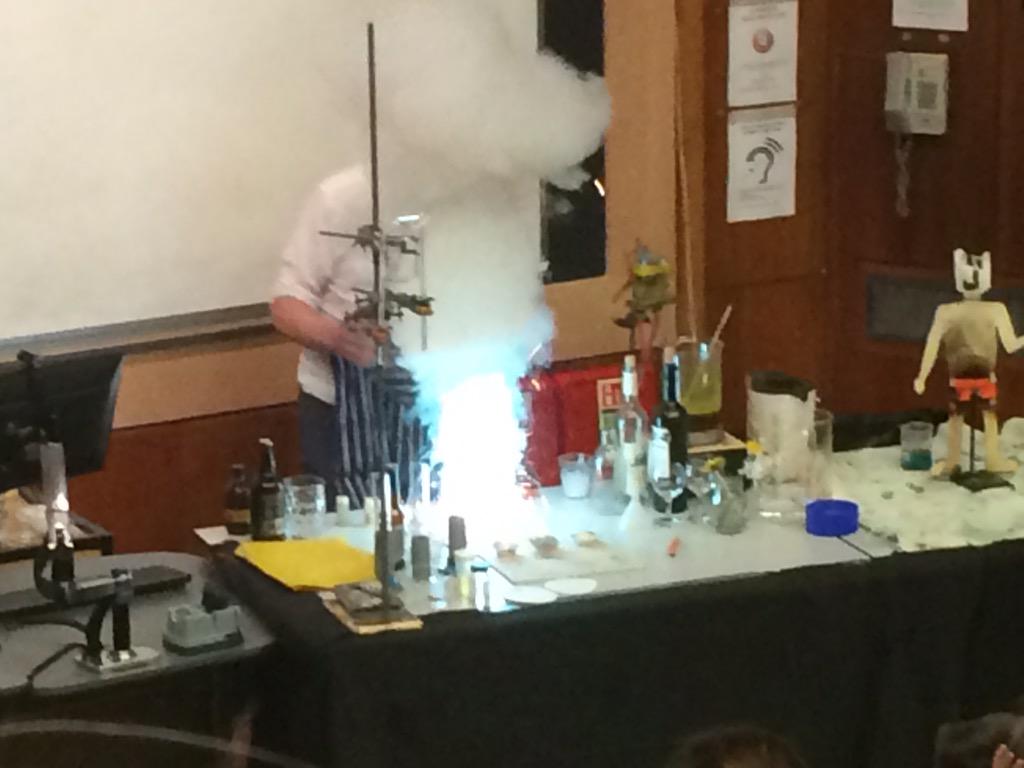 QMGSChemistry's tweet photo. Chemistry magic! Glowing, exploding and changing! Also frying eggs at -275 degrees... http://t.co/jyB9XcKwbo