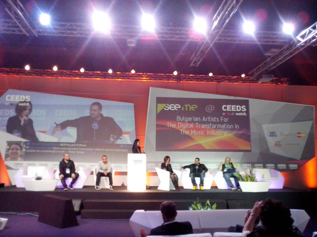 CEEDSbyWebit's tweet photo. #CEEDS Evelina Pavlova, DJ Steven, KINK,  Georgi Enchev, Roro Kavaldjiev and Maria Gergova talking about Digital http://t.co/WM3qtxsKU4