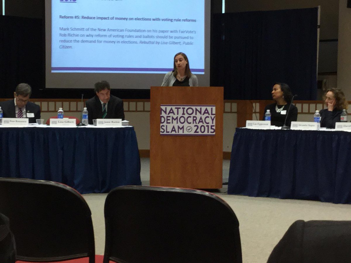 Hellmich_FV's tweet photo. @Lisa_PubCitizen: "We need both voting rights reform and money in politics reforms" #DemocracySlam http://t.co/ywFUihdPsR