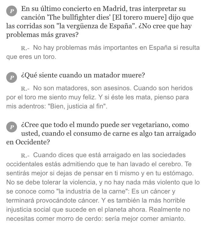 economiadeltoro's tweet photo. Las mamarrachadas antitaurinas del día nos las trae hoy el cantante Morrissey en las páginas de El Mundo http://t.co/TKeSWitGGP