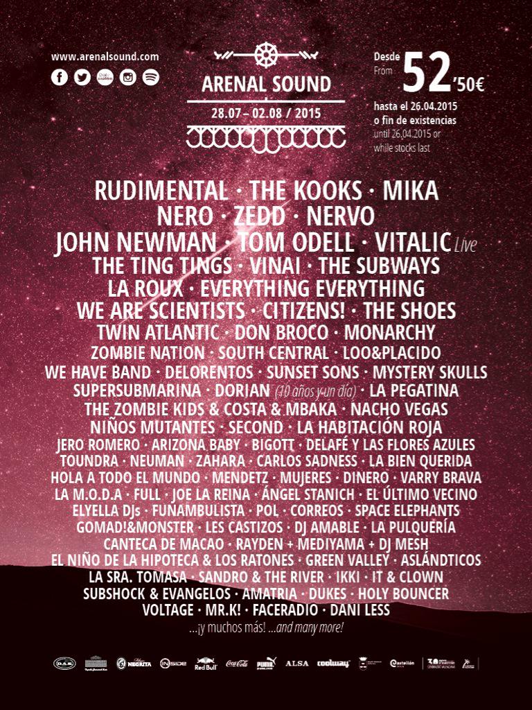 Así queda el cartel del <a href="/ArenalSound/">Arenal Sound</a> después de las confirmaciones de hoy. Arderá Burriana!