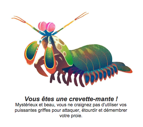 Sigulora's tweet photo. Désolé les rageux moi je suis une crevette-mante #OneTwoThreeDEATH
(rappel : http://t.co/vnbT3EZBiS) http://t.co/ulJBVWZFSs