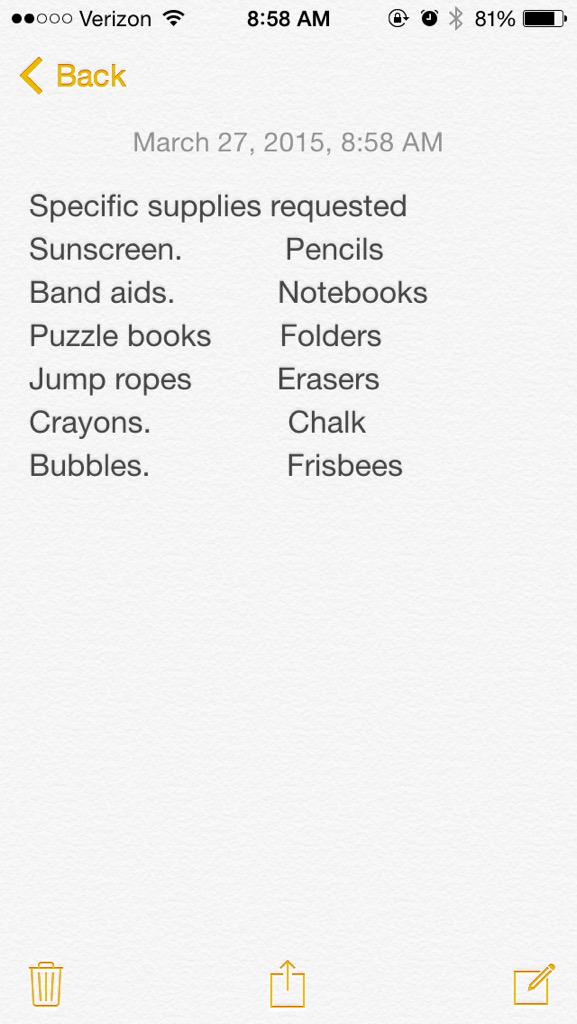 LancersMIH's tweet photo. We are still collecting donations in Mrs. Servey's room C219. Here are the supplies we need. http://t.co/1wkTFOhtbv