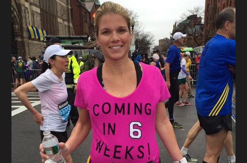 runnersworld's tweet photo. A woman who was 34 weeks pregnant finished the #BostonMarathon in an incredible time! http://t.co/HKIHRefSsA http://t.co/6GhbaOiQXK