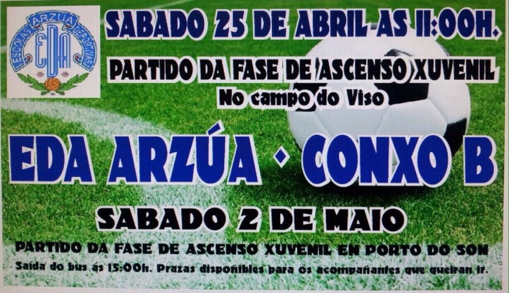 Este sábado, ás 11 da mañá, partido da fase de ascenso dos xuvenís da <a href="/EDArzua/">EDA Arzua</a>  no Municipal do Viso. #ImosEDA