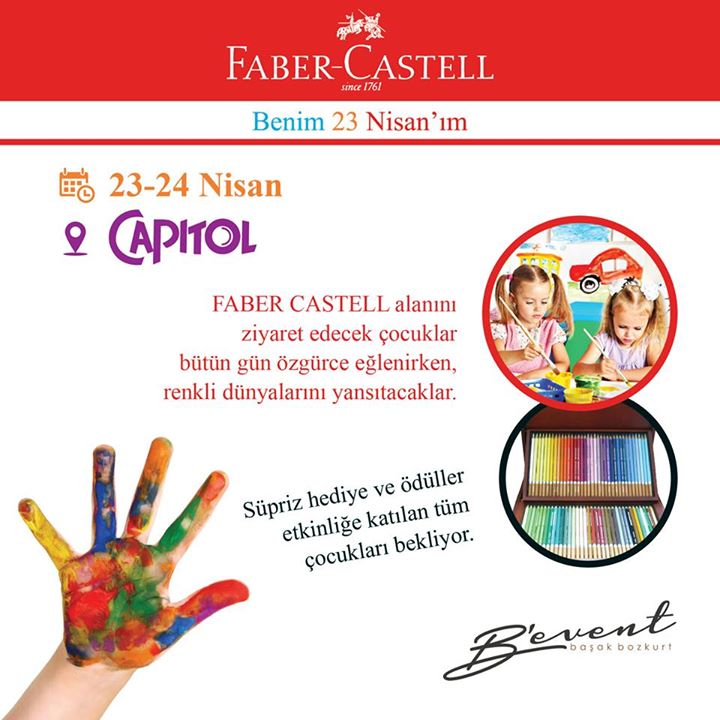 beventcomtr's tweet photo. 23 Nisan'da çocukları unutmak olur mu? @Faber_CastellTR ile @Capitol_AVM 'de çocuklarla hayal boyuyoruz. Bekleriz... http://t.co/4TXAgjMs1s