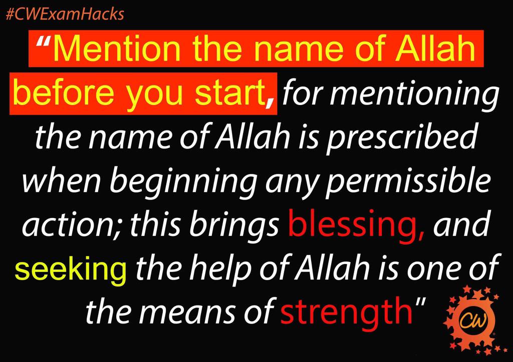 AozoraM786's tweet photo. Before beginning anything, remember to say Bismillaah :)
#CWExamHacks #MidlandsMassive #CW2015 #WeMadeCW http://t.co/4tnrG4t5wJ