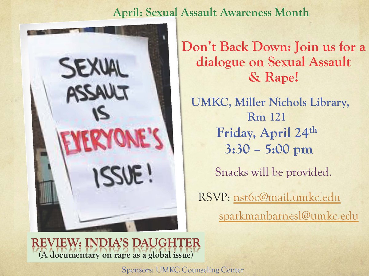 Sexual Assault is EVERYONE's issue. Join us this Friday @ 3:30 Miller Nichols Library for a dialogue. Snacks included