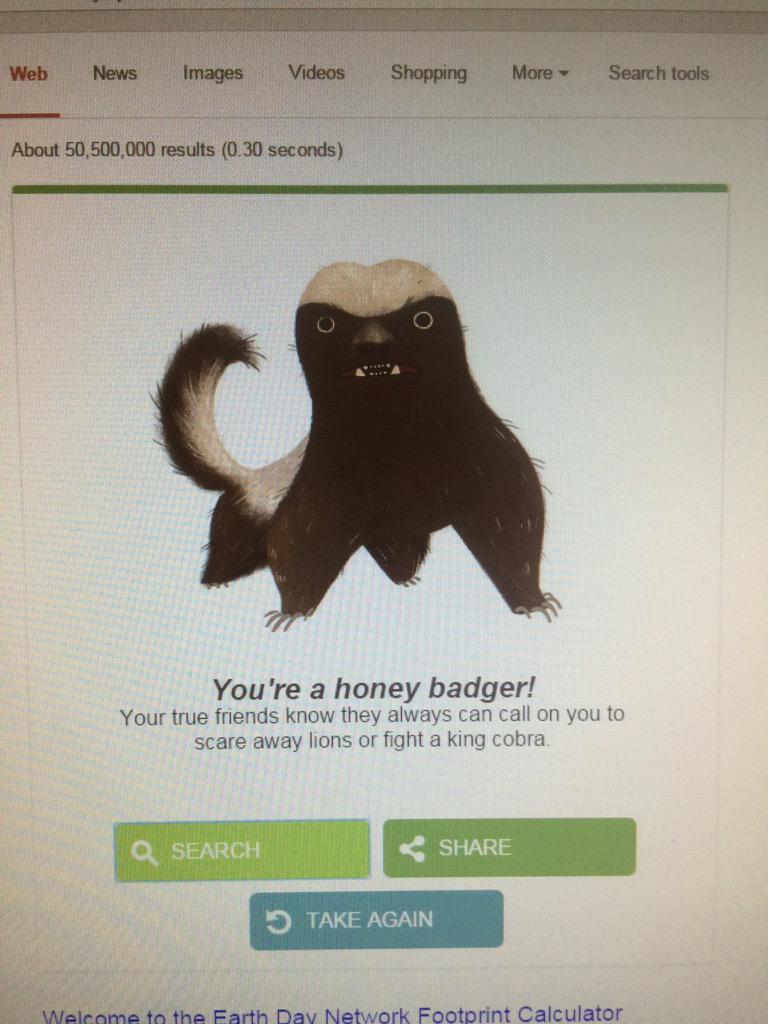 MrsWaskey's tweet photo. happy earth day from Ms. Nee the honey badger! Check out the #EarthDay quiz on Google http://t.co/D0VEieIoLL