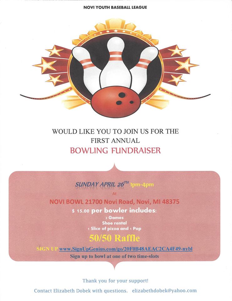 Novi Youth Baseball on Twitter "Bowling for NYBLBaseball Fundraiser Sunday April 26, 14 p.m