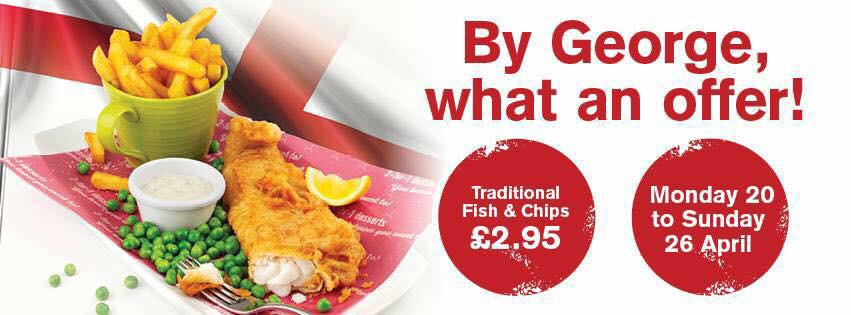 YatesSunderland's tweet photo. Join us this St George's Day for Traditional Fish and chips only £2.95! http://t.co/vfC4GhiyrJ