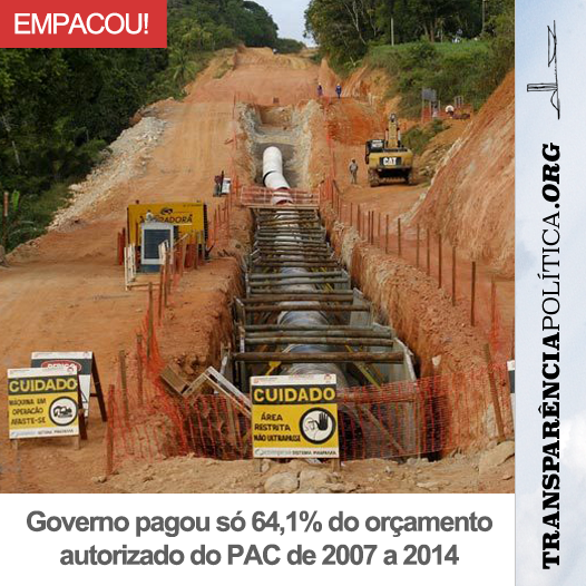 transppolitica's tweet photo. EMPACADAS: Governo pagou só 64,1% do orçamento autorizado do PAC de 2007 a 2014. http://t.co/rRmOQKsi7V http://t.co/iTLhngcPxw