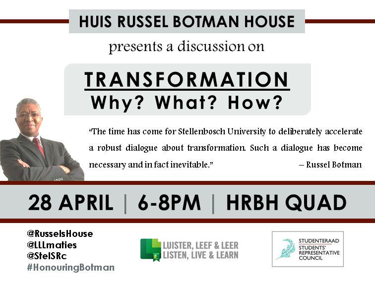 RusselsHouse's tweet photo. @LLLMaties @StelSRc @StellenboschUni @MFM926 @DieMatie @pklopp @matiesstudents #HonouringBotman #transformUS http://t.co/f2btJmHujh