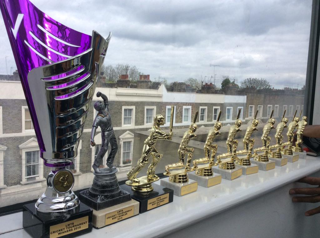 LMUTamilSociety's tweet photo. Trophies lined up #LondonMetTamilSociety Indoor #CricketTournament http://t.co/MArGU7JIuE