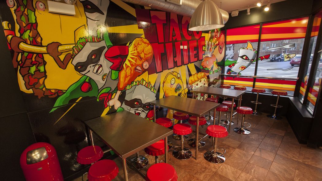 eaterchicago's tweet photo. Behold Taco In a Bag, two competitive eaters' world of cartoons and walking tacos http://t.co/mrBzLQR0eo http://t.co/gip26MClKL