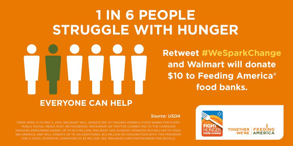 ChazzyBlaze's tweet photo. @GiveForward Please RT &amp; tag #wesparkchange. @Walmart donates $10/RT to @feedingamerica and local food banks. http://t.co/aFBQeOpUGf