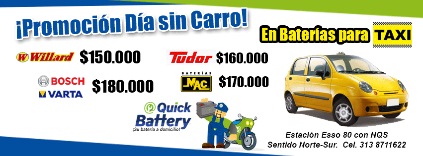 BateriasQuickB's tweet photo. #DiaSinCarro #Bogota #MovilidadBta #ArribaBogota @Cablenoticias @NoticiasCaracol @noticierodelafm #taxi @traqueto59 http://t.co/YVZo55LmgB