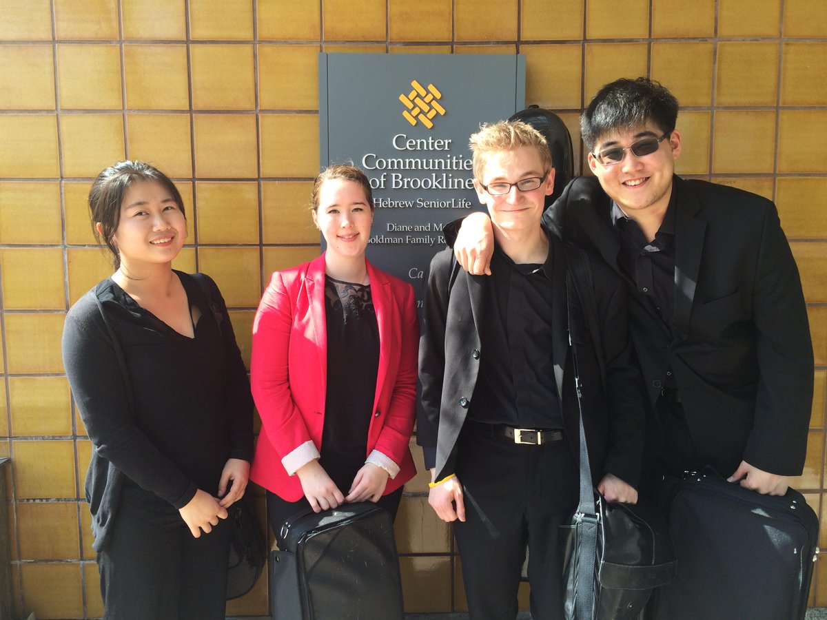 NECmusic_CPP's tweet photo. Here is a great photo of the Vasari Quintet after they played at the Hebrew Senior Life Center! #neccpp #necmusic http://t.co/0aHwENfCLc