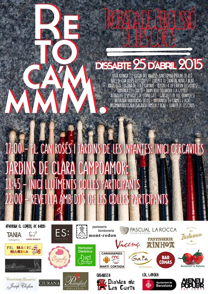sortimbcn's tweet photo. Eeeeeei!!! Aquest dissabte, trobada de percussió de #LesCorts!!! #retocam @DiablesLesCorts http://t.co/UXjV4oOyig http://t.co/k7IiMua2Pp
