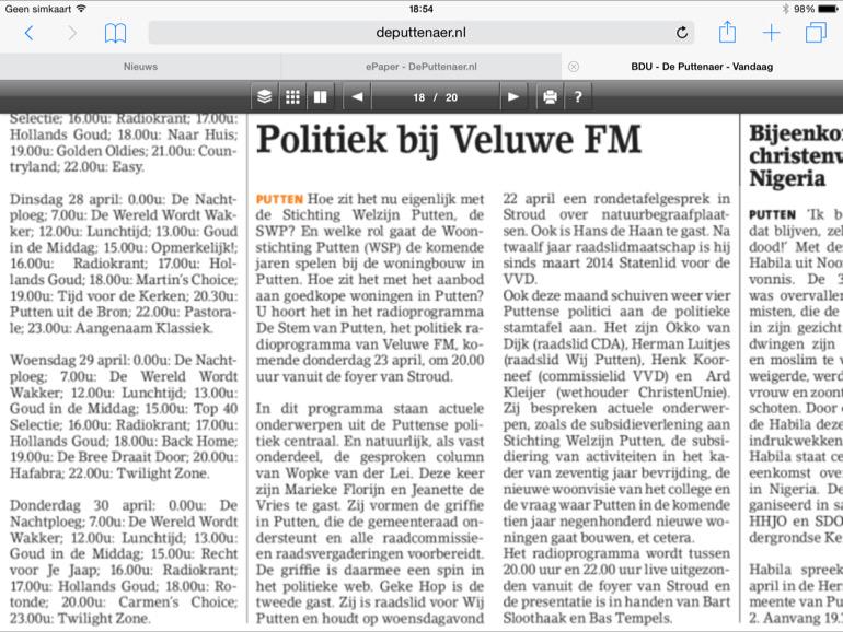 Wat betekent het Gelders Statenakkoord voor Putten? Statenlid Hans de Haan geeft morgenavond toelichting.