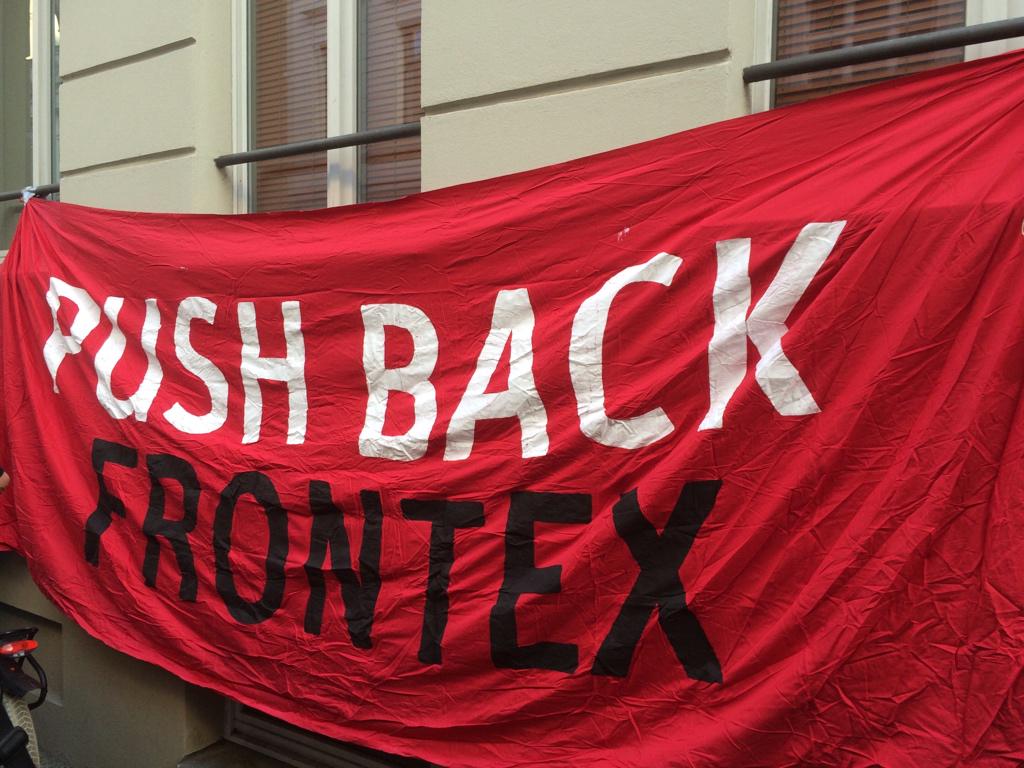 nether_cat's tweet photo. #SOSEurope #PushBackFrontex demonstration in #Berlin against #Frontex official Klaus Rösler @ Schwarzkopff-Foundation http://t.co/WBuSyxxnSC