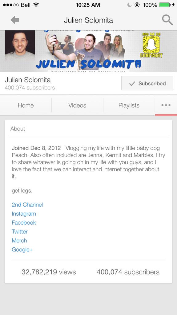 Vloqqy's tweet photo. CONGRATS ON 400k SUBS @JulienSolomita 🎉🎉 #GETLEGS #LETSGETCAFFEINATED #TEAMSWOLO http://t.co/MWANnqpkQ7