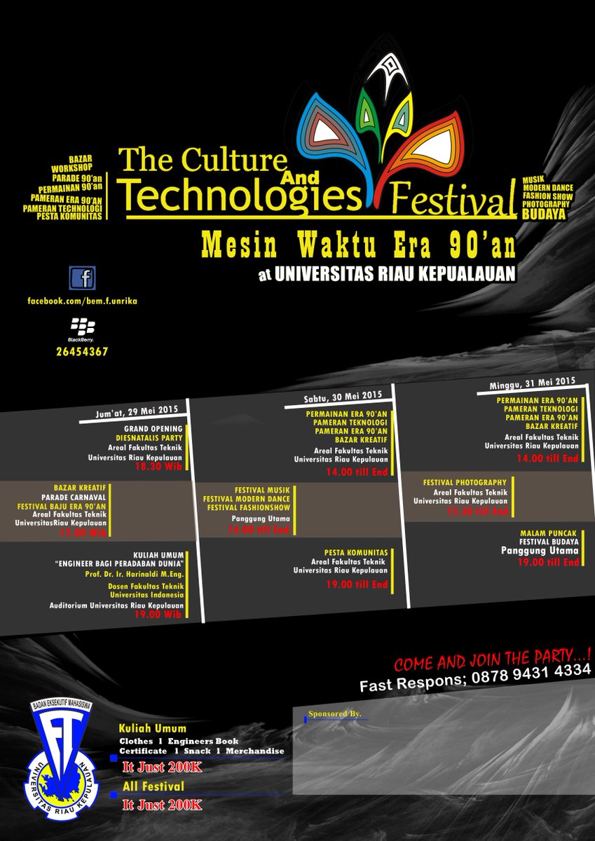 BEMFTUNRIKA's tweet photo. DET Fakultas Teknik Universitas Riau Kepulauan, dengan bangga mempersembahkan THE CULTURE AND TECHNOLOGIES FESTIVAL http://t.co/tl9aQwSL9G