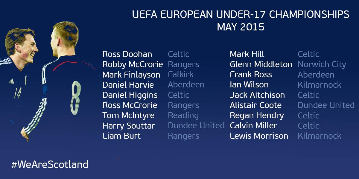 ScottishFA's tweet photo. NEWS | Scotland squad for #U17EURO in Bulgaria confirmed: http://t.co/p8TjUcp9cI #WeAreScotland http://t.co/MmzOL8uXws