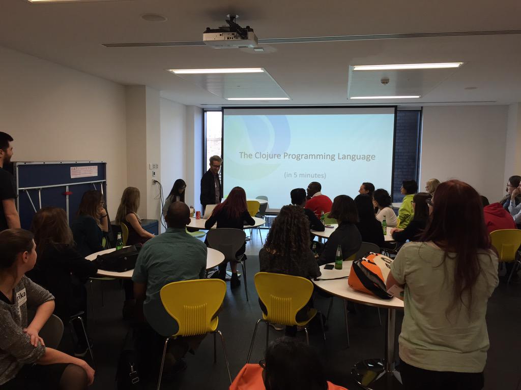codebar's tweet photo. Kicking off tonight's workshop @TicketmasterUK with a 5 min intro to Clojure by @DHJHart http://t.co/xhACdw3NgH