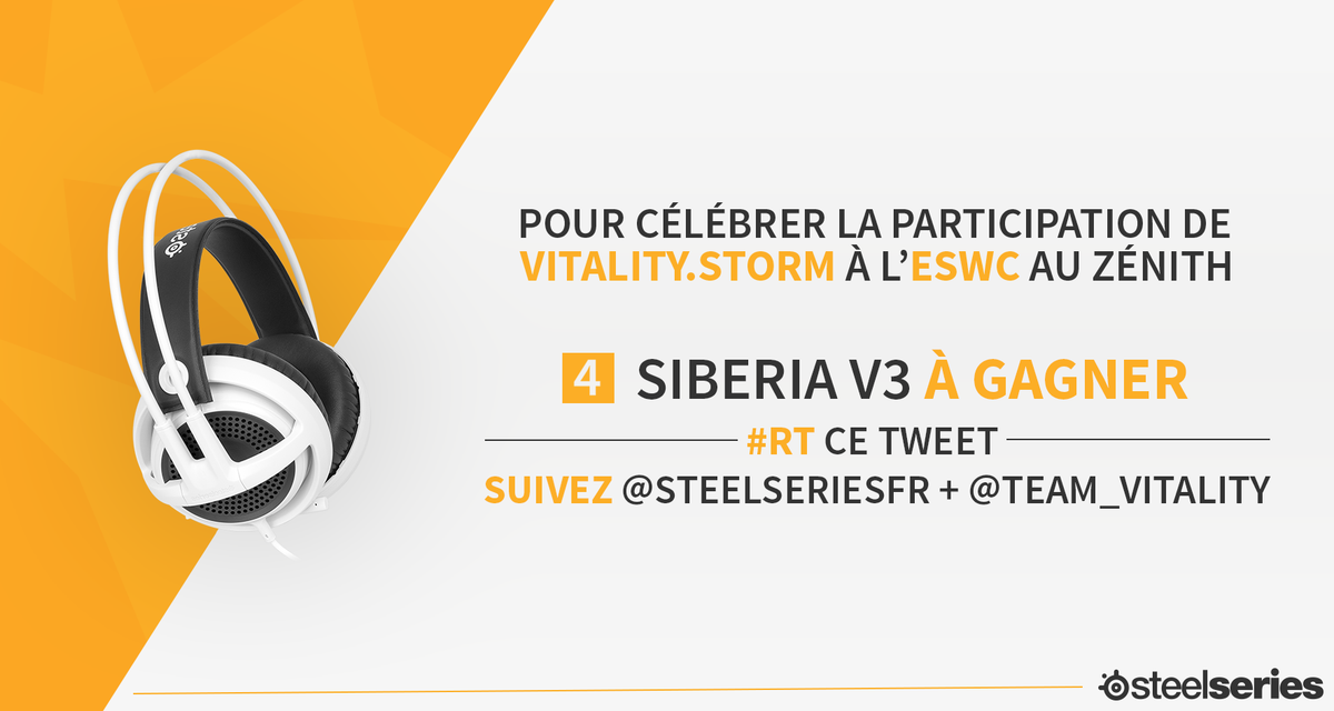 TeamVitality's tweet image. Concours exceptionnel avec 4 casques @SteelSeriesFR V3 à gagner ! Célébrons ensemble la présence des #VStorm à l'ESWC