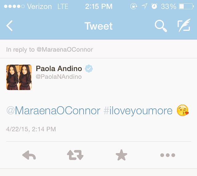 MaraenaOConnor's tweet photo. is this real? is this happening to me? someone pinch me ππβ€οΈ #screamingwithjoy #fangirlingsohardrn #iloveyoupaola http://t.co/IQiYXPdr7Z