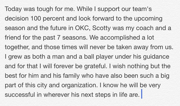NBATV's tweet photo. Kevin Durant releases a statement on the Scott Brooks news (via @KDTrey5 Instagram) http://t.co/wzUN3OIE8H