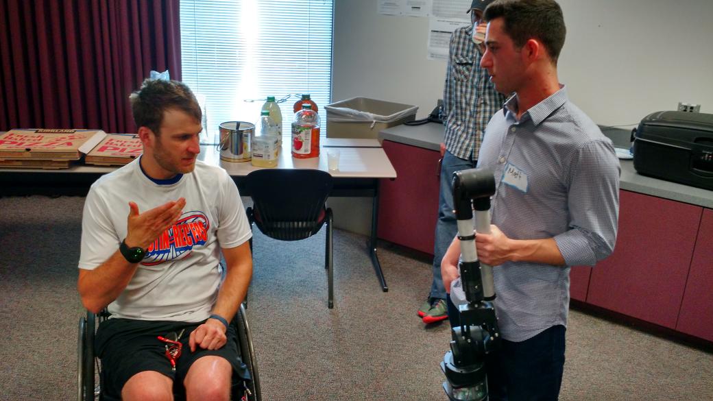 BorgFest's tweet image. #RoboJoe checking out @RICE_OEDK R.ARM robotic arm @ReWalk_Robotics #Borgfest