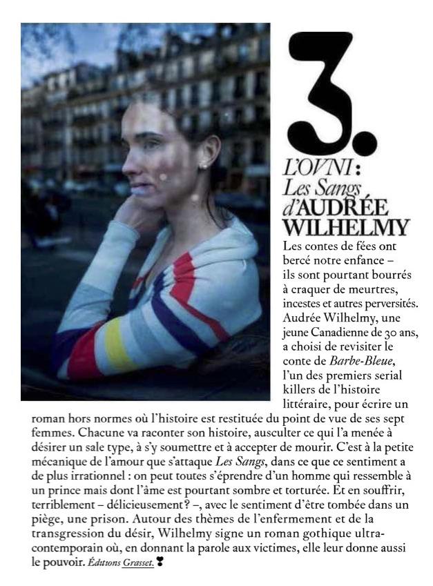 Le roman Les Sangs d'@AudreeWilhelmy , dans le numéro de mai de @VogueParis. <a href="/Quebec_France/">Asso QuebecFrance</a>  #litterature