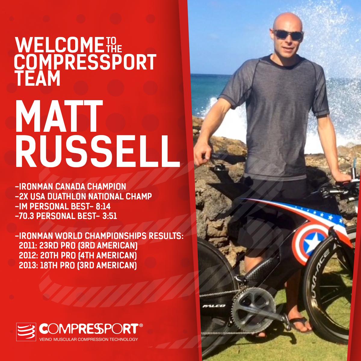 multisportsUSA's tweet photo. COMPRESSPORT® USA is proud to announce its newest team member, Ironman Champion #MattRussell http://t.co/7DpXIwGuS9