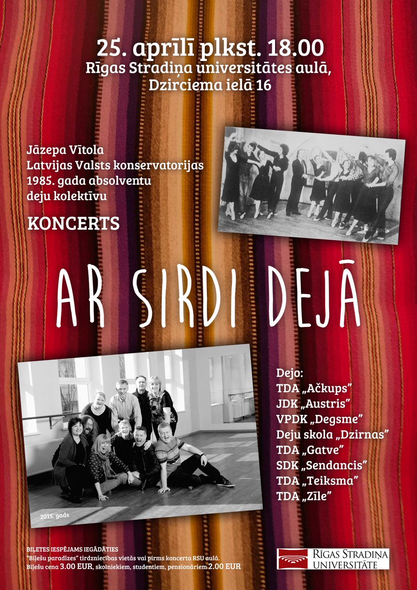 TDAGatve's tweet photo. Tiekamies sestdien, 25.aprīlī, 18.00 Rīgas Stradiņa universitātes aulā, skaistā un krāšņā koncertā "Ar sirdi dejā"! http://t.co/hQUMflcsYr